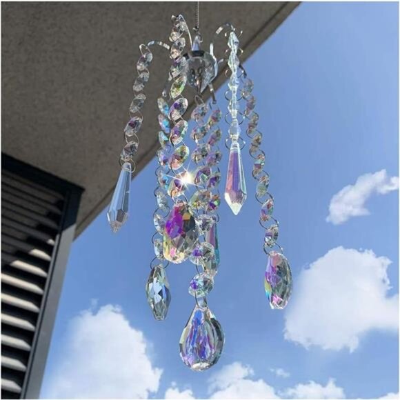 Chandelier Wind Chimes AB Coating Crystal Prisms Hanging - Picture 1 of 14